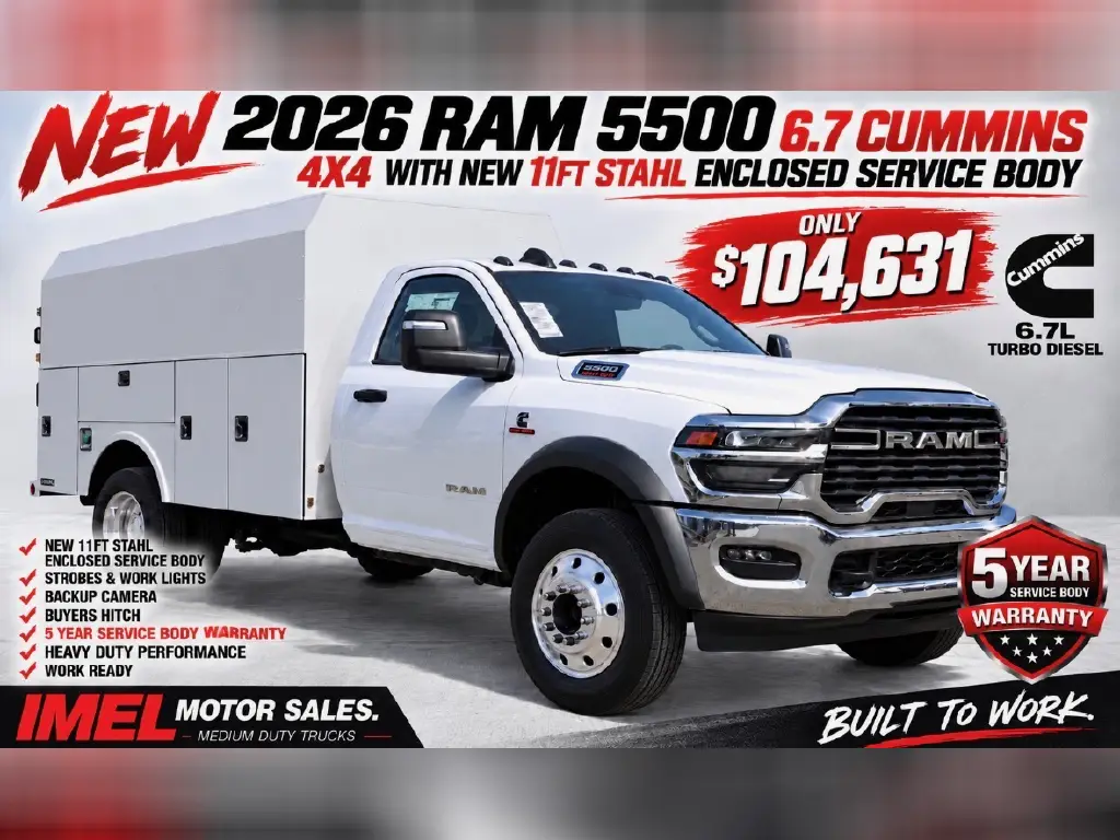 BRAND NEW 2026 RAM 5500 4X4 WITH NEW 11’ STAHL ENCLOSED SERVICE BODY