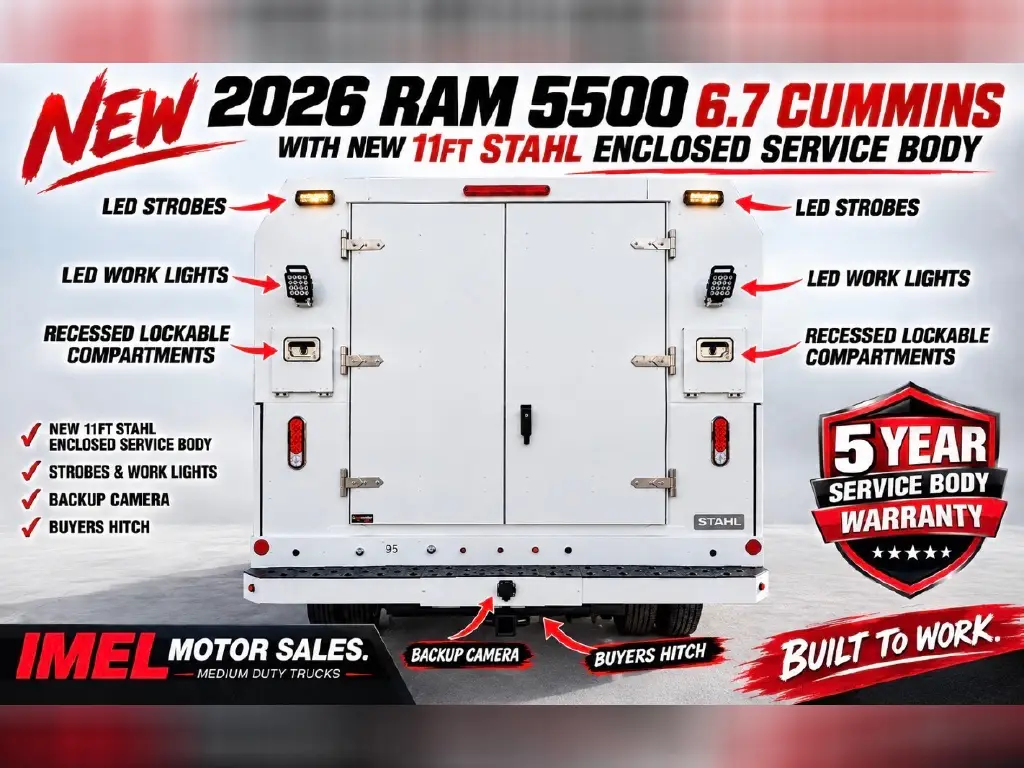 BRAND NEW 2026 RAM 5500 4X4 WITH NEW 11’ STAHL ENCLOSED SERVICE BODY